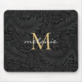 Elegantes Black Gold Floral Script Monogram Mousepad (Vorne)
