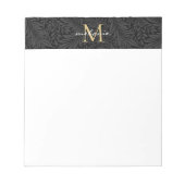 Elegantes Black Gold Floral Script Monogram Notizblock (Vorderseite)
