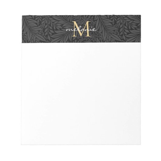 Elegantes Black Gold Floral Script Monogram Notizblock (Vorderseite)