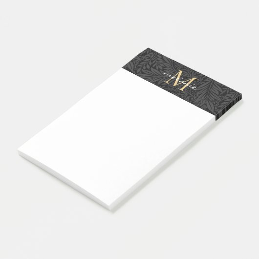 Elegantes Black Gold Floral Script Monogram Post-it Klebezettel (angewinkelt)