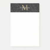 Elegantes Black Gold Floral Script Monogram Post-it Klebezettel (Vorderseite)