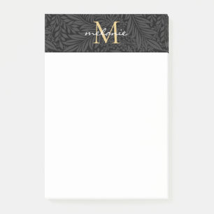 Elegantes Black Gold Floral Script Monogram Post-it Klebezettel
