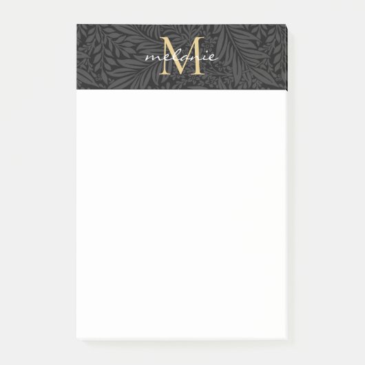 Elegantes Black Gold Floral Script Monogram Post-it Klebezettel (Vorderseite)