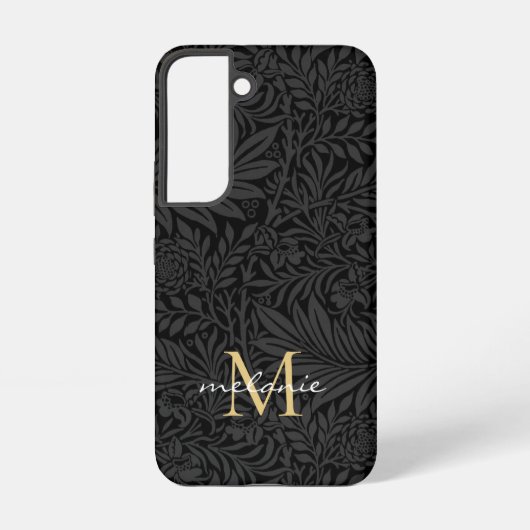 Elegantes Black Gold Floral Script Monogram Samsung Galaxy Hülle (Rückseite)