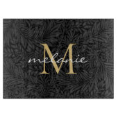 Elegantes Black Gold Floral Script Monogram Schneidebrett (Vorderseite)