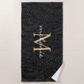 Elegantes Black Gold Floral Script Monogram Strandtuch (Vorderseite)