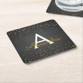Elegantes Black - Gold Foil Confetti Monogramm Rechteckiger Pappuntersetzer (angewinkelt)