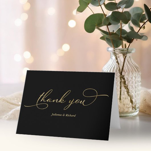 Elegantes Black Gold Foil Script Vielen Dank Karte