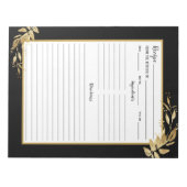 Elegantes Black Gold Foliage Recipe Notepad Notizblock (Vorderseite)