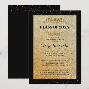 Elegantes Black Gold Formal Uni-Abschluß Party Einladung