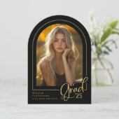 Elegantes Black Gold Foto 2025 Grad Ankündigung (Stehend Vorderseite)