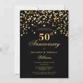 Elegantes Black Gold Foto 50. Hochzeitstag Einladung (Vorderseite)