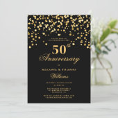 Elegantes Black Gold Foto 50. Hochzeitstag Einladung (Stehend Vorderseite)
