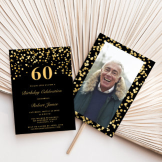 Elegantes Black Gold Foto 60. Geburtstagsparty Einladung