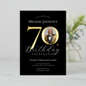 Elegantes Black Gold Foto 70. Geburtstag Folieneinladung (Stehend vorne)