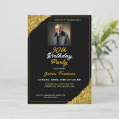 Elegantes Black & Gold Foto 90. Geburtstag Einladung (Stehend Vorderseite)