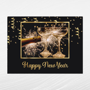Elegantes Black Gold Foto Champagne Feiertagspostkarte