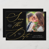 Elegantes Black & Gold Foto Einladung (Vorne/Hinten)