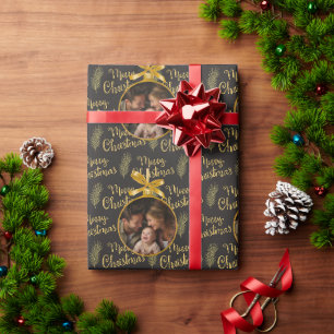 Elegantes Black & Gold Foto Geschenkpapier
