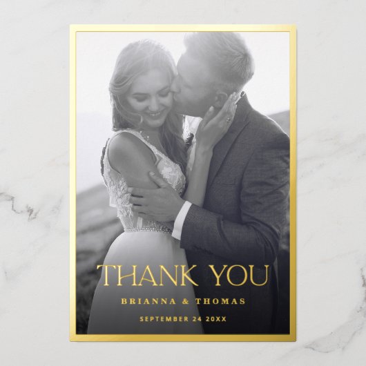 Elegantes Black Gold Foto Hochzeit Dankeschön Card Folieneinladung (Vorderseite)