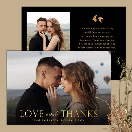 Elegantes Black Gold Foto Hochzeit Dankeschön Card Folieneinladung