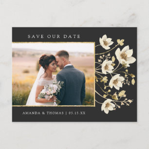 Elegantes Black Gold Foto Hochzeit speichern das D Ankündigungspostkarte