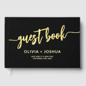 Elegantes Black Gold Foto Minimalistisches Skript Gästebuch (Vorderseite)
