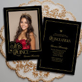 Elegantes Black Gold Foto Mis Quince Quinceañera Einladung
