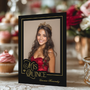Elegantes Black Gold Foto Mis Quince Quinceañera Einladung
