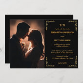 Elegantes Black & Gold Foto Romantische Hochzeit Einladung (Vorne/Hinten)