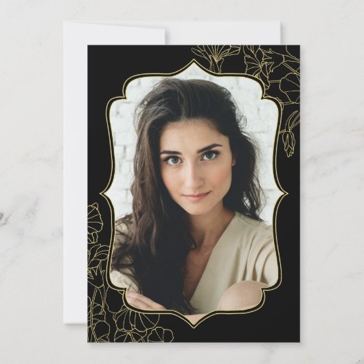 Elegantes Black Gold Foto Überraschung 40. Geburts Einladung (Rückseite)