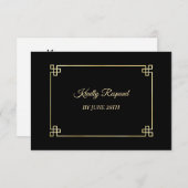 Elegantes Black Gold Frame Wedding Menü UAWG RSVP Karte (Vorne/Hinten)