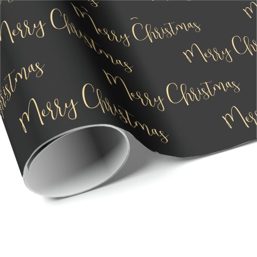 Elegantes Black Gold Frohe Weihnachtswrapping Papi Geschenkpapier (Rolleneckpunkt)