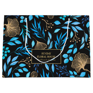 Elegantes Black Gold Ginkgo Floral Business Große Geschenktüte
