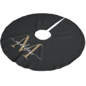 Elegantes Black Gold Girly Monogramm Elegantes Skr Polyester Weihnachtsbaumdecke (Schrägansicht)
