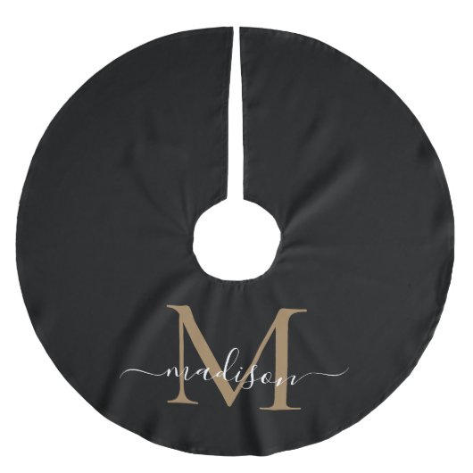 Elegantes Black Gold Girly Monogramm Elegantes Skr Polyester Weihnachtsbaumdecke (Vorderseite)