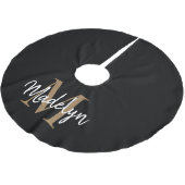Elegantes Black Gold Girly Monogramm Elegantes Skr Polyester Weihnachtsbaumdecke (Schrägansicht)