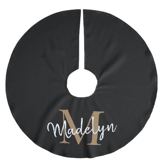 Elegantes Black Gold Girly Monogramm Elegantes Skr Polyester Weihnachtsbaumdecke (Vorderseite)