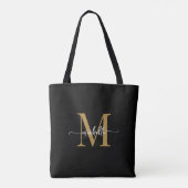Elegantes Black Gold Girly Personalisiert Mit Mono Tasche (Rückseite)