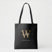 Elegantes Black Gold Girly Script Mit Monogramm Tasche (Vorderseite)