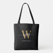 Elegantes Black Gold Girly Script Mit Monogramm Tasche (Rückseite)