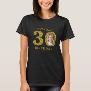 Elegantes Black Gold Glitzer 30. Geburtstag Foto T-Shirt