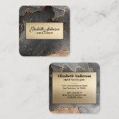 Elegantes Black & Gold Glitzer Agate Cutting Board Quadratische Visitenkarte (Vorne/Hinten)