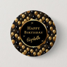 Elegantes Black Gold Glitzer Balloons Muster A021 Button