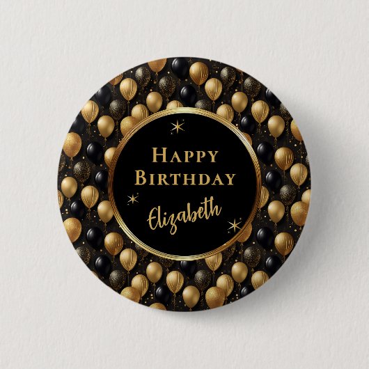 Elegantes Black Gold Glitzer Balloons Muster A021 Button (Vorderseite)
