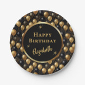 Elegantes Black Gold Glitzer Balloons Muster A021 Pappteller (Vorderseite)