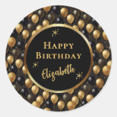 Elegantes Black Gold Glitzer Balloons Muster A021 Runder Aufkleber (Vorderseite)