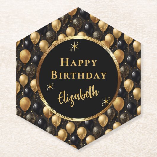Elegantes Black Gold Glitzer Balloons Muster A021 Untersetzer (Vorderseite)