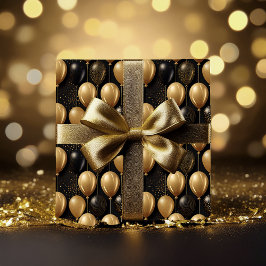 Elegantes Black Gold Glitzer Balloons Muster A023 Geschenkpapier