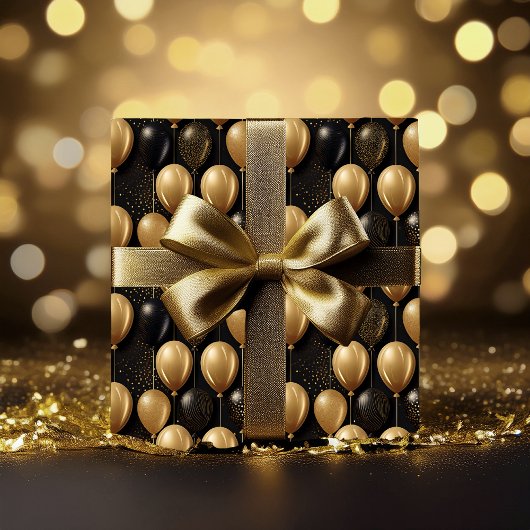 Elegantes Black Gold Glitzer Balloons Muster A023 Geschenkpapier